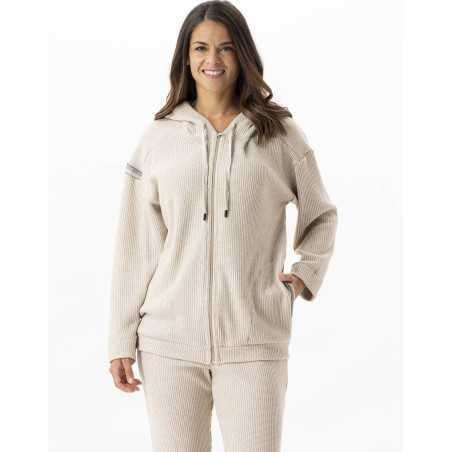 Veste sweat zippée en maille tricot lurex FRILEUSE 670 beige  | Lingerie le Chat