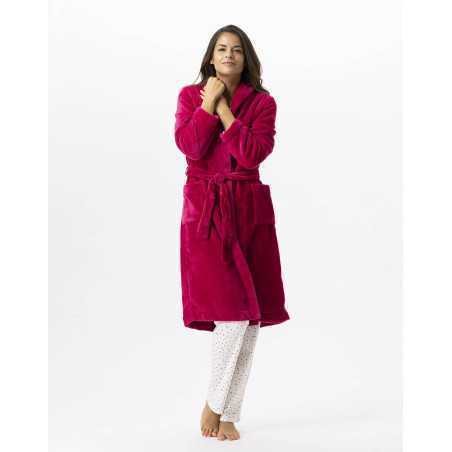 Plush flannel bathrobe ESSENTIEL 651 peony | Lingerie le Chat