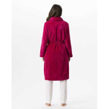 Plush flannel bathrobe ESSENTIEL 651 peony | Lingerie le Chat