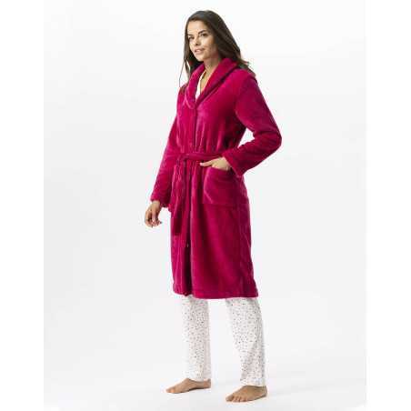 Plush flannel bathrobe ESSENTIEL 651 peony | Lingerie le Chat