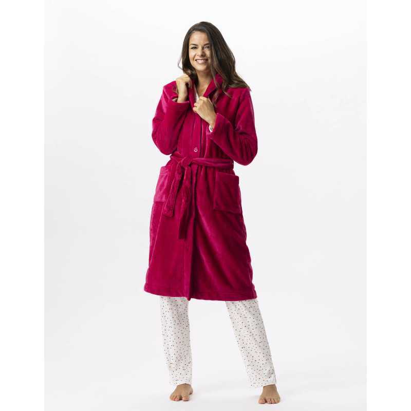 Plush flannel bathrobe ESSENTIEL 651 peony | Lingerie le Chat