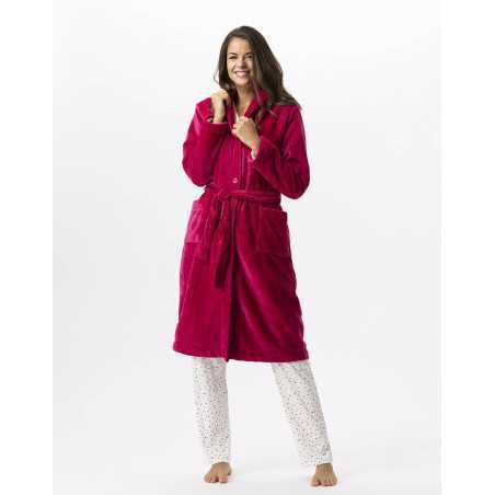 Plush flannel bathrobe ESSENTIEL 651 peony | Lingerie le Chat