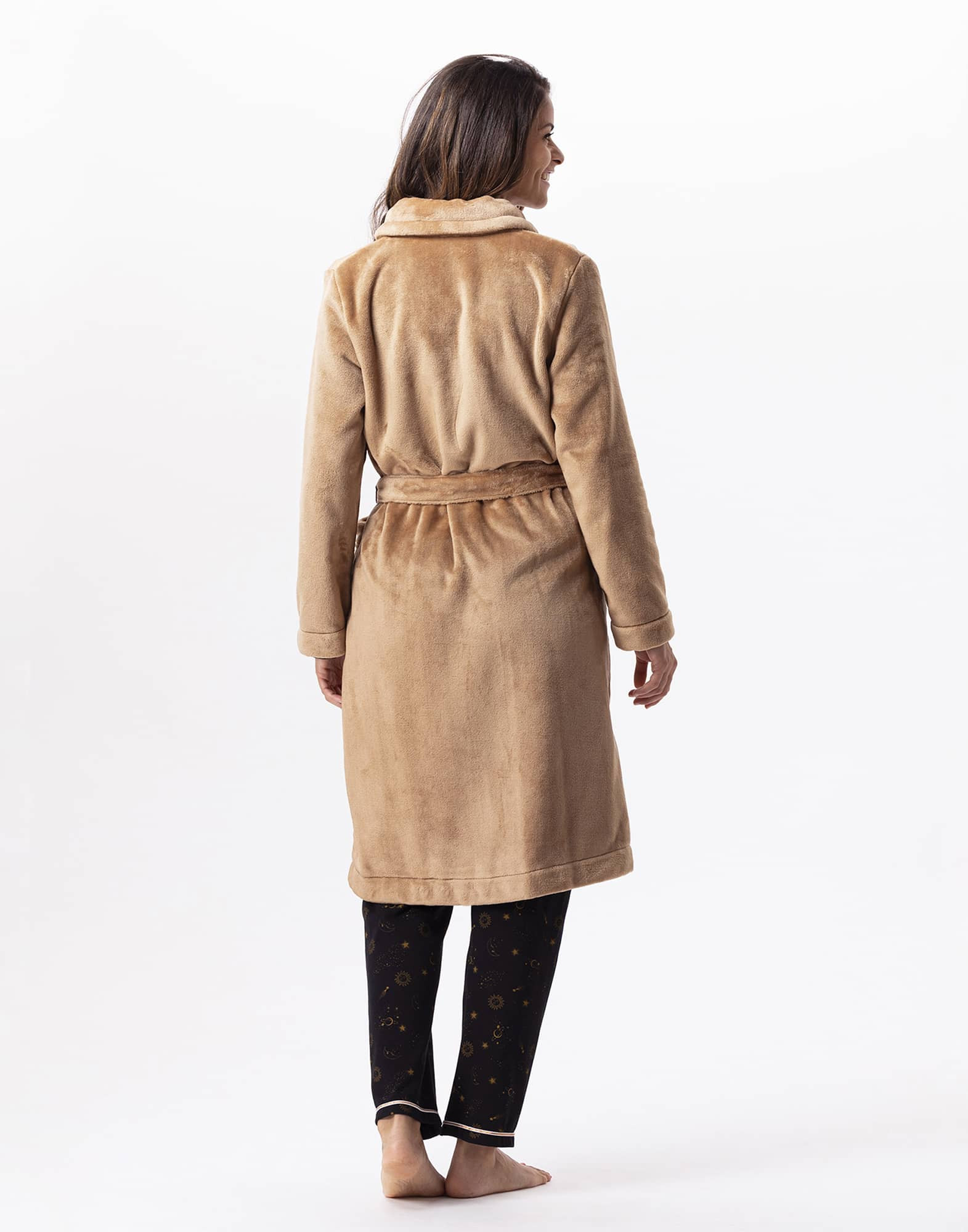 Belted Faux Fur Coat Beige