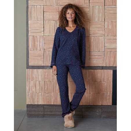 100% cotton interlock pyjamas HOLLY 602 navy blue