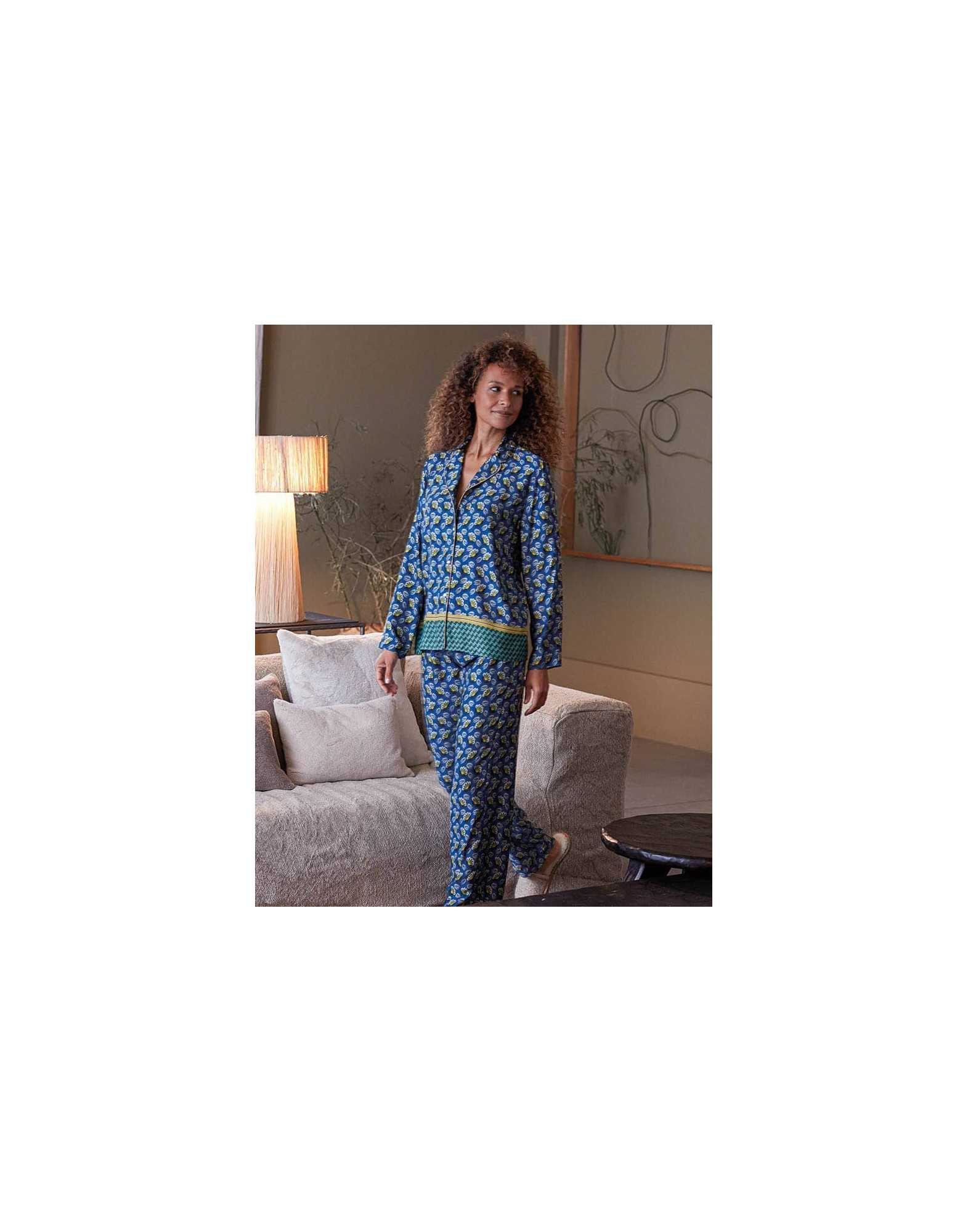 Buttoned pyjamas ZOÉ 606 100% viscose blue | Lingerie le Chat