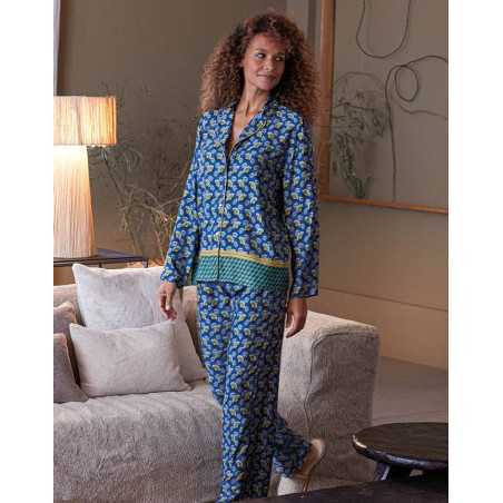 Buttoned pyjamas ZOÉ 606 100% viscose blue | Lingerie le Chat