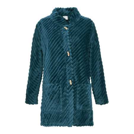 Fur draped loungewear jacket ESSENTIEL H75A peacock blue | Lingerie le Chat