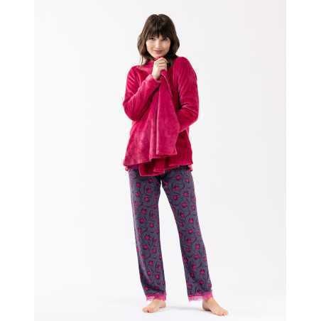 Fur draped loungewear jacket in  ESSENTIEL H73A peony  | Lingerie le Chat