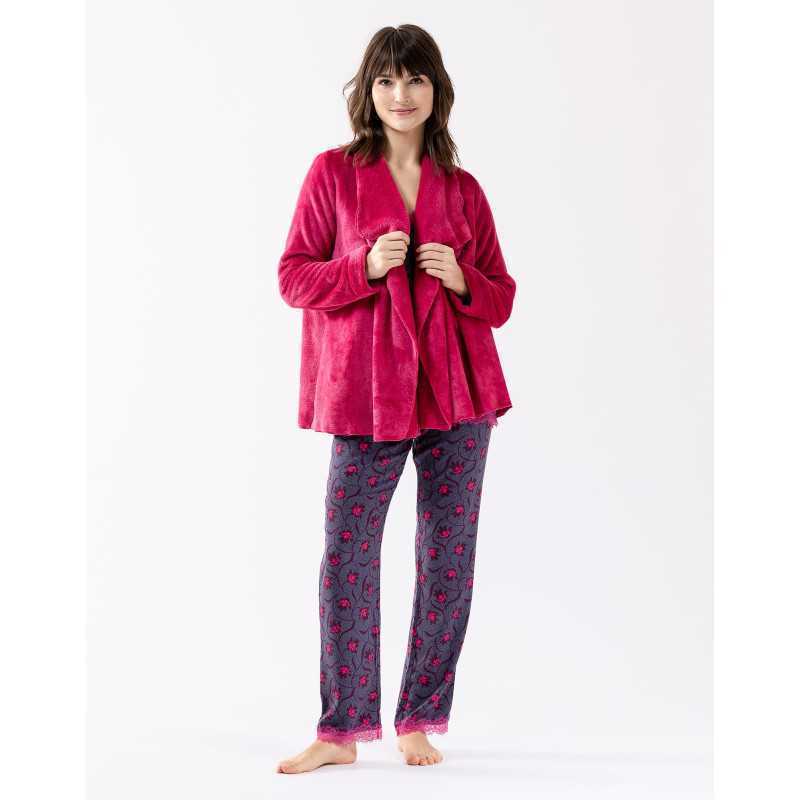 Fur draped loungewear jacket in  ESSENTIEL H73A peony  | Lingerie le Chat