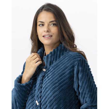 Fur draped loungewear jacket ESSENTIEL H75A peacock blue | Lingerie le Chat