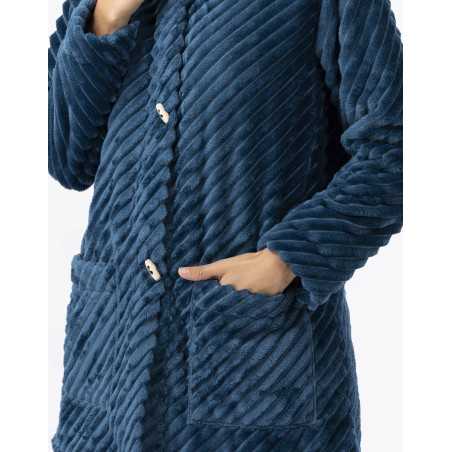 Fur draped loungewear jacket ESSENTIEL H75A peacock blue | Lingerie le Chat