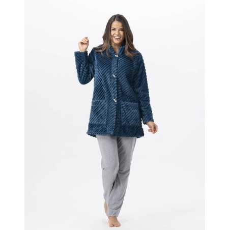 Fur draped loungewear jacket ESSENTIEL H75A peacock blue | Lingerie le Chat