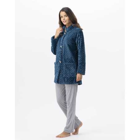 Fur draped loungewear jacket ESSENTIEL H75A peacock blue | Lingerie le Chat