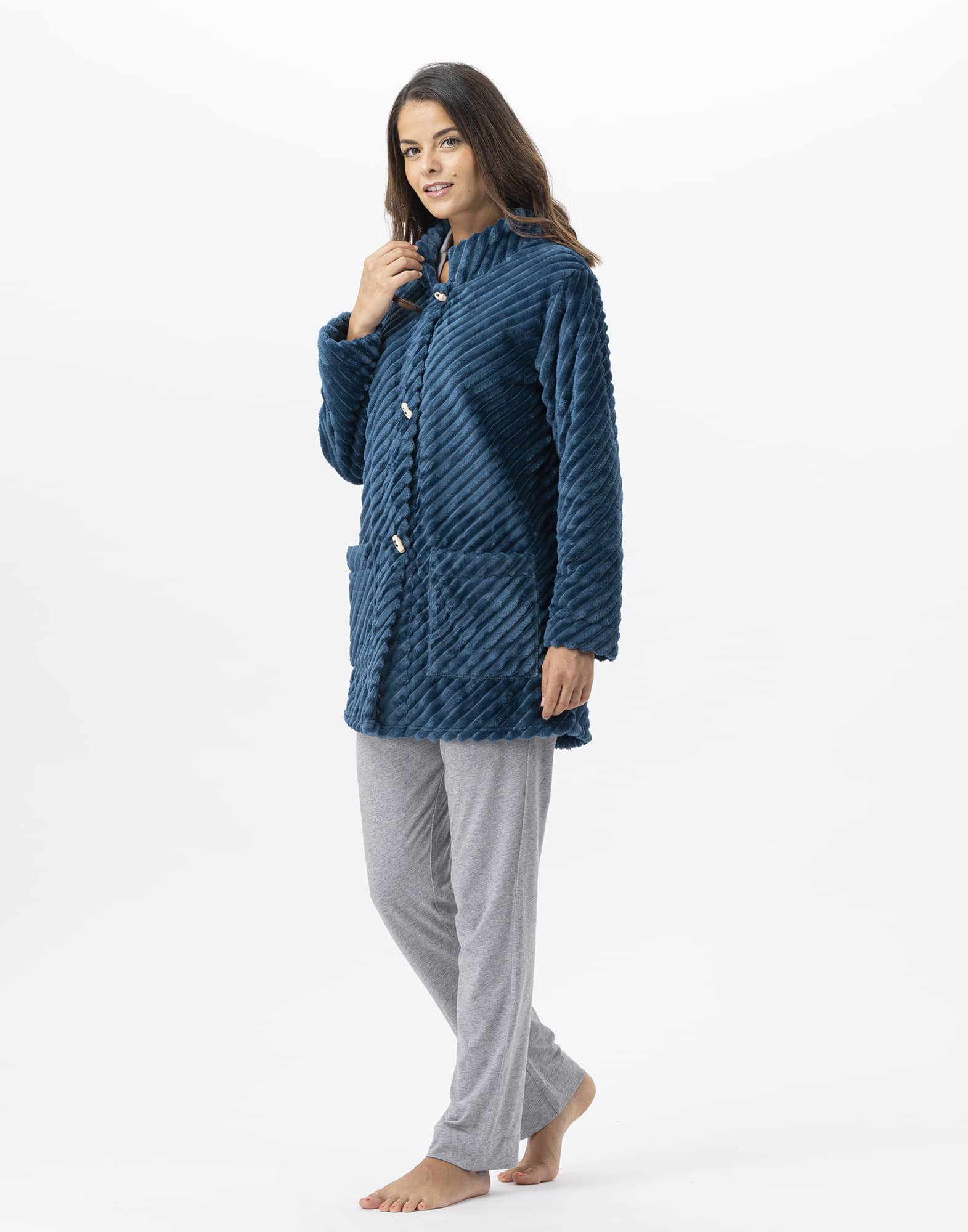 Fur draped loungewear jacket ESSENTIEL H75A peacock blue