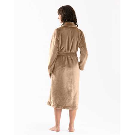 Plush flannel twill bathrobe ESSENTIEL 661 in honey gold | Lingerie le Chat