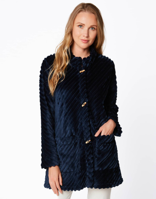 Fur draped loungewear jacket ESSENTIEL H75A navy blue | Lingerie le Chat