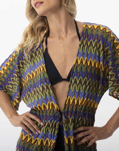 Kimono long en maille ajourée BAHIA 770 bleu multico