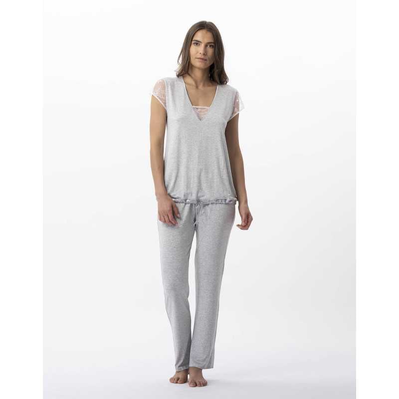 Pyjamas ANNAH 702 in jersey and lace mottled grey  | Lingerie le Chat