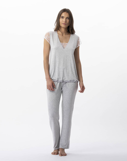 Pyjama en jersey et dentelle ANNAH 702 gris chiné   | Lingerie le Chat