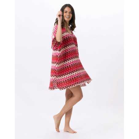 Kaftan en maille ajourée BAHIA 740 rose multico   | Lingerie le Chat