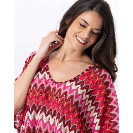 Kaftan en maille ajourée BAHIA 740 rose multico   | Lingerie le Chat