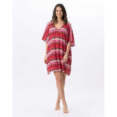 Kaftan en maille ajourée BAHIA 740 rose multico   | Lingerie le Chat