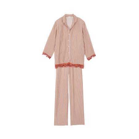 Striped buttoned pyjamas in 100% viscose BIRKIN 706 dragee | Lingerie le Chat