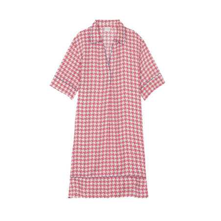 Houndstooth Check shirt in 100% viscose COCOTTE 705 strawberry | Lingerie le Chat