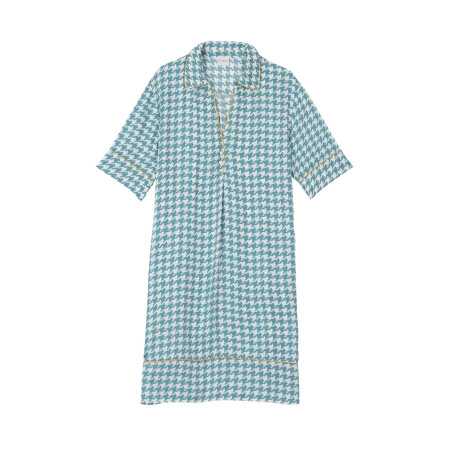 Houndstooth Check shirt in 100% viscose COCOTTE 705 blue