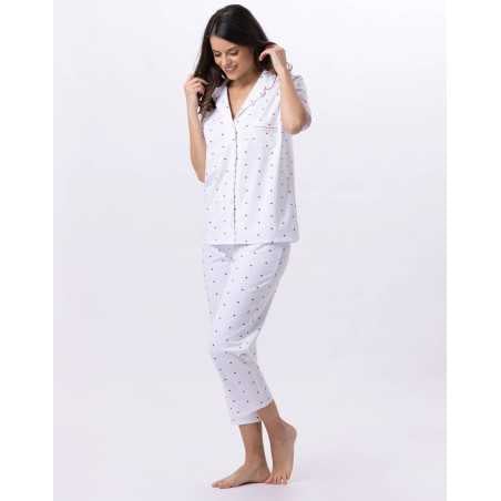 Jersey button-down pyjama shorts AMORE 706 white | Lingerie le Chat