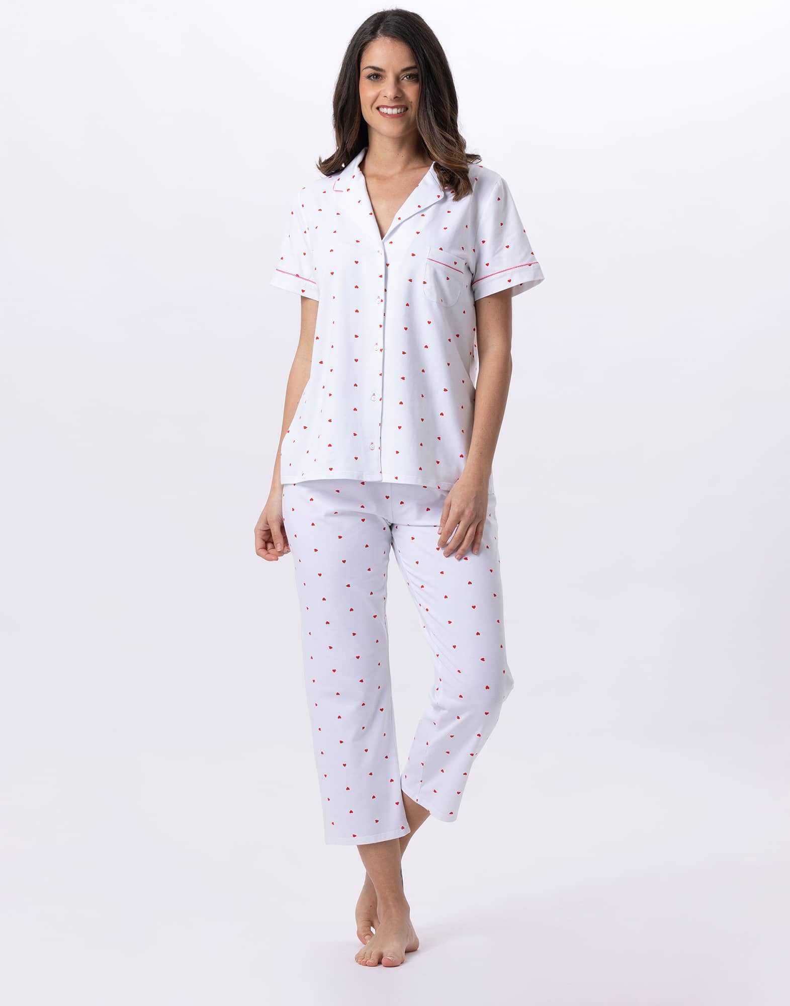 Jersey button-down pyjama shorts AMORE 706 white | Lingerie le Chat