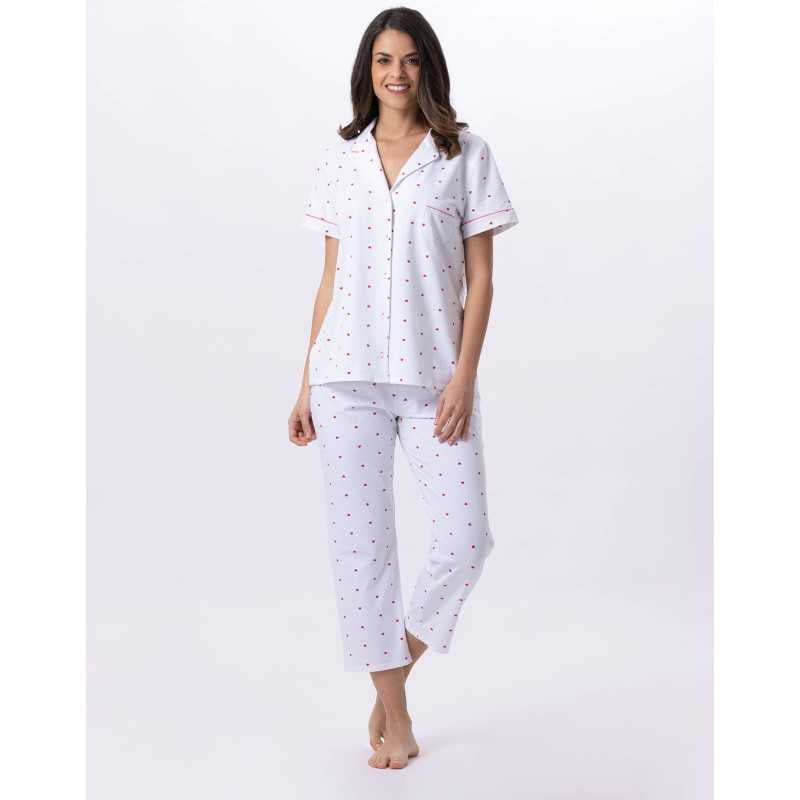 Jersey button-down pyjama shorts AMORE 706 white | Lingerie le Chat