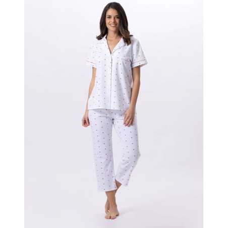 Pyjama pantacourt boutonné en coton AMORE 706 blanc  | Lingerie le Chat