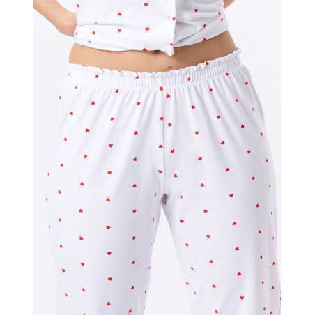 Pyjama pantacourt boutonné en coton AMORE 706 blanc  | Lingerie le Chat