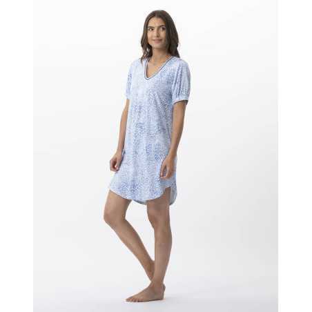 Chemise de nuit imprimée en viscose élasthanne VICTORIA 701 ciel  | Lingerie le Chat