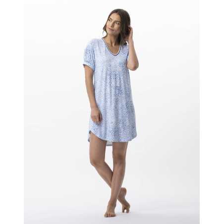 Chemise de nuit imprimée en viscose élasthanne VICTORIA 701 ciel  | Lingerie le Chat