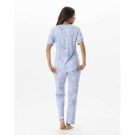 Printed 7/8° pyjamas in viscose elastane VICTORIA 702 sky | Lingerie le Chat