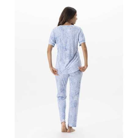 Pyjama 7/8° imprimé en viscose élasthanne VICTORIA 702 ciel  | Lingerie le Chat