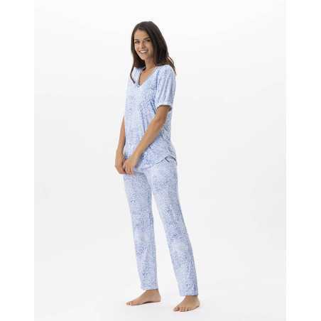 Printed 7/8° pyjamas in viscose elastane VICTORIA 702 sky | Lingerie le Chat