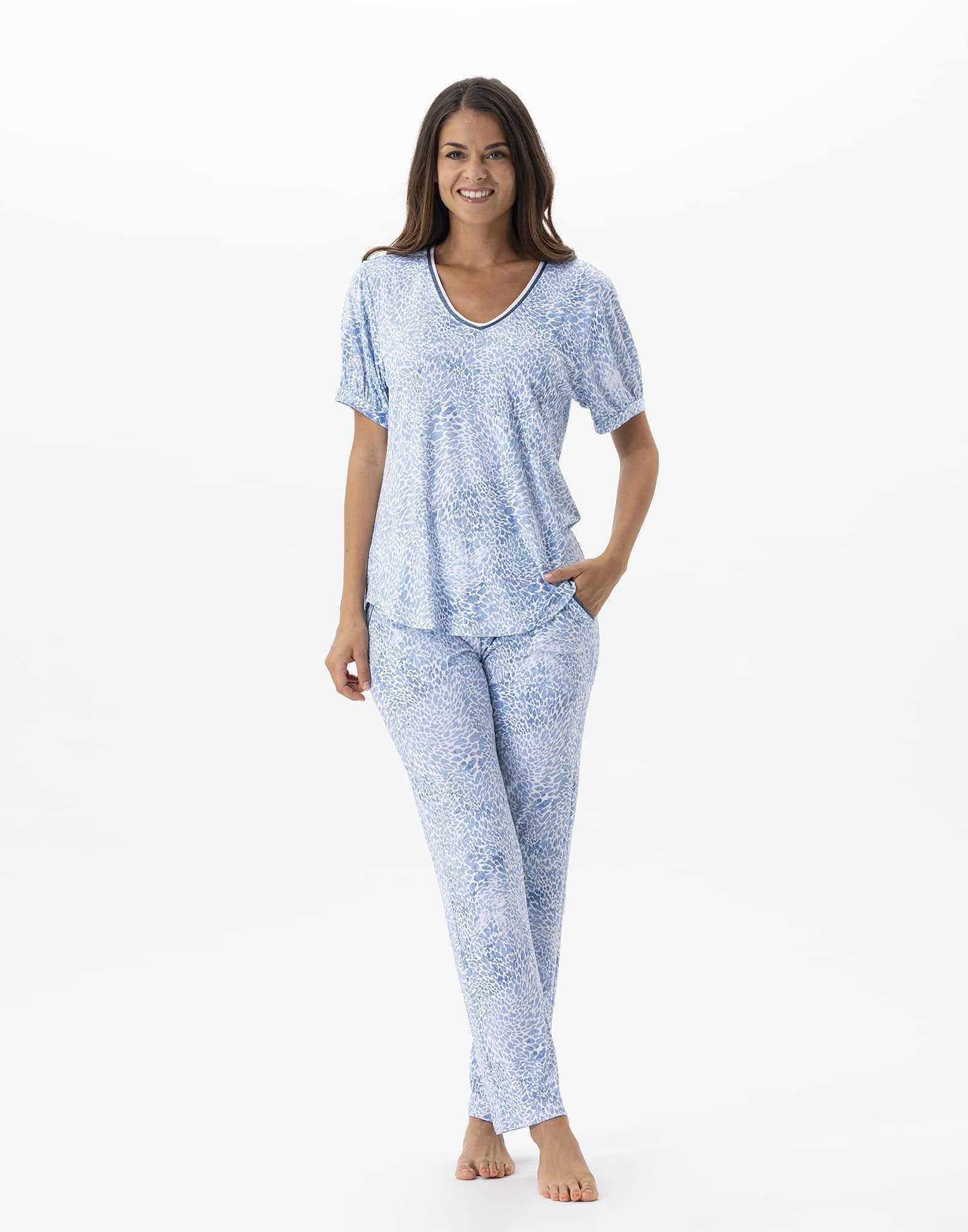 Printed 7/8° pyjamas in viscose elastane VICTORIA 702 sky | Lingerie le Chat