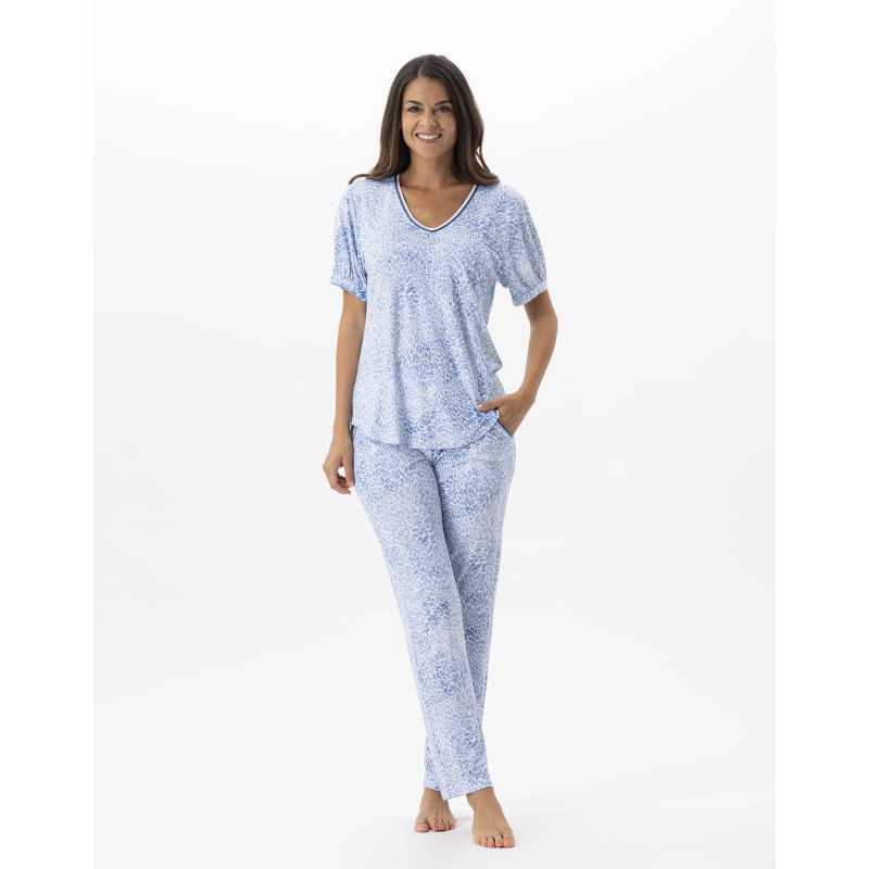 Printed 7/8° pyjamas in viscose elastane VICTORIA 702 sky | Lingerie le Chat