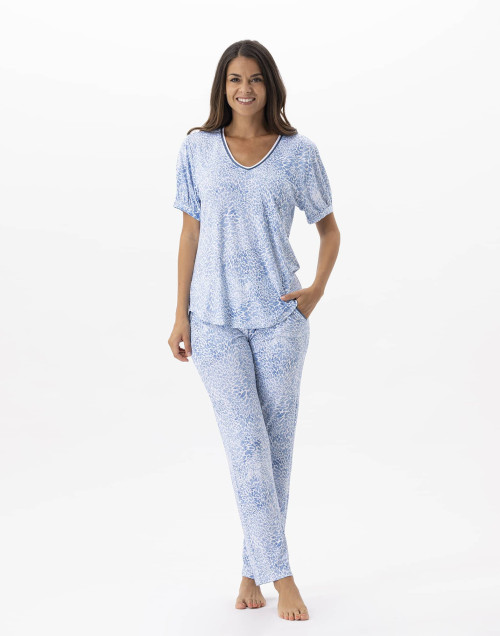 Pyjama 7/8° imprimé en viscose élasthanne VICTORIA 702 ciel  | Lingerie le Chat