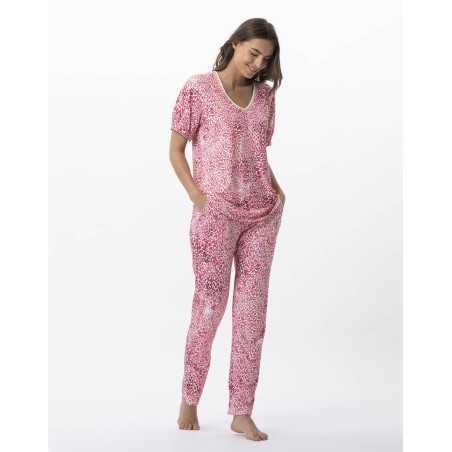 Pyjama 7/8° imprimé en viscose élasthanne VICTORIA 702 fraise  | Lingerie le Chat