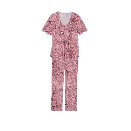 Pyjama 7/8° imprimé en viscose élasthanne VICTORIA 702 fraise  | Lingerie le Chat