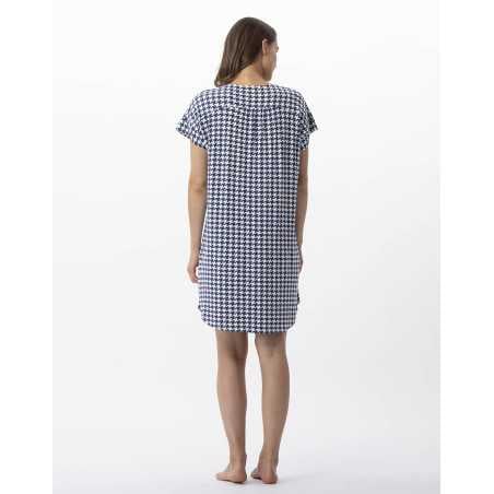 Houndstooth print nightdress in viscose elastane ROSIE 701 indigo | Lingerie le Chat