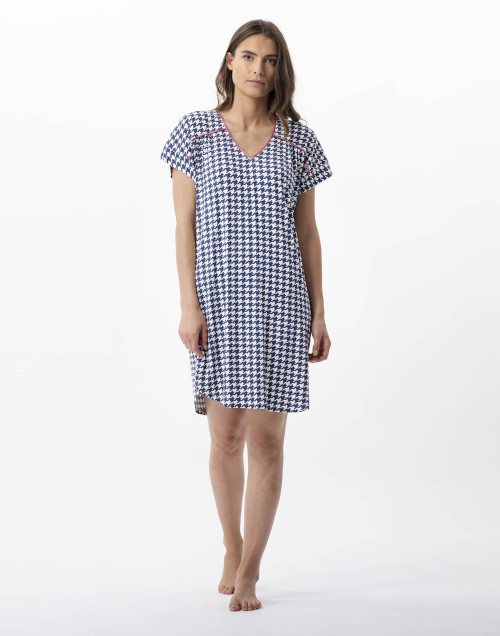 Chemise de nuit imprimée pied de poule en viscose élasthanne ROSIE 701 indigo  | Lingerie le Chat