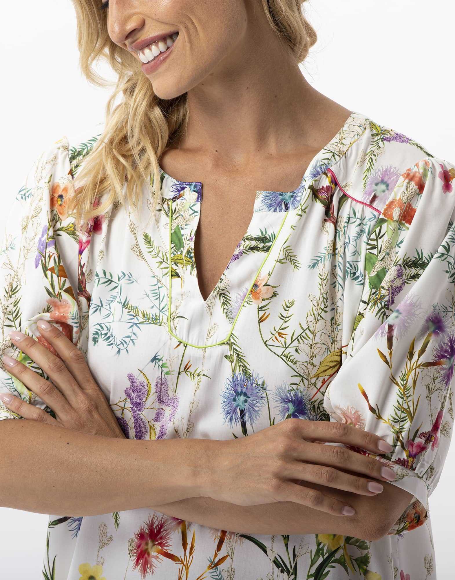 Chemise de nuit imprimée fleurs en 100% viscose RIVIERA 701 multico  | Lingerie le Chat