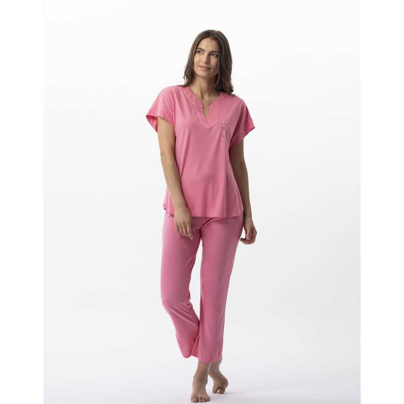 Pyjama pantacourt en coton modal RIVIERA 702 fraise  | Lingerie le Chat