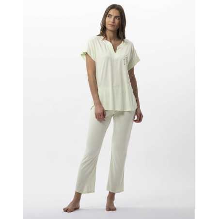 Pyjama pantacourt en coton modal RIVIERA 702 anis  | Lingerie le Chat