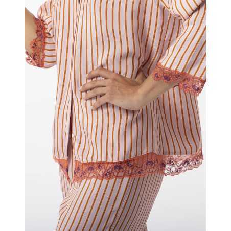 Striped buttoned pyjamas in 100% viscose BIRKIN 706 dragee | Lingerie le Chat